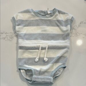 Quincy Mae Stripe Terry One-Piece in Light Blue and White